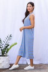 Lissa Twist-Back Midi Dress (Sky Blue Stripe)