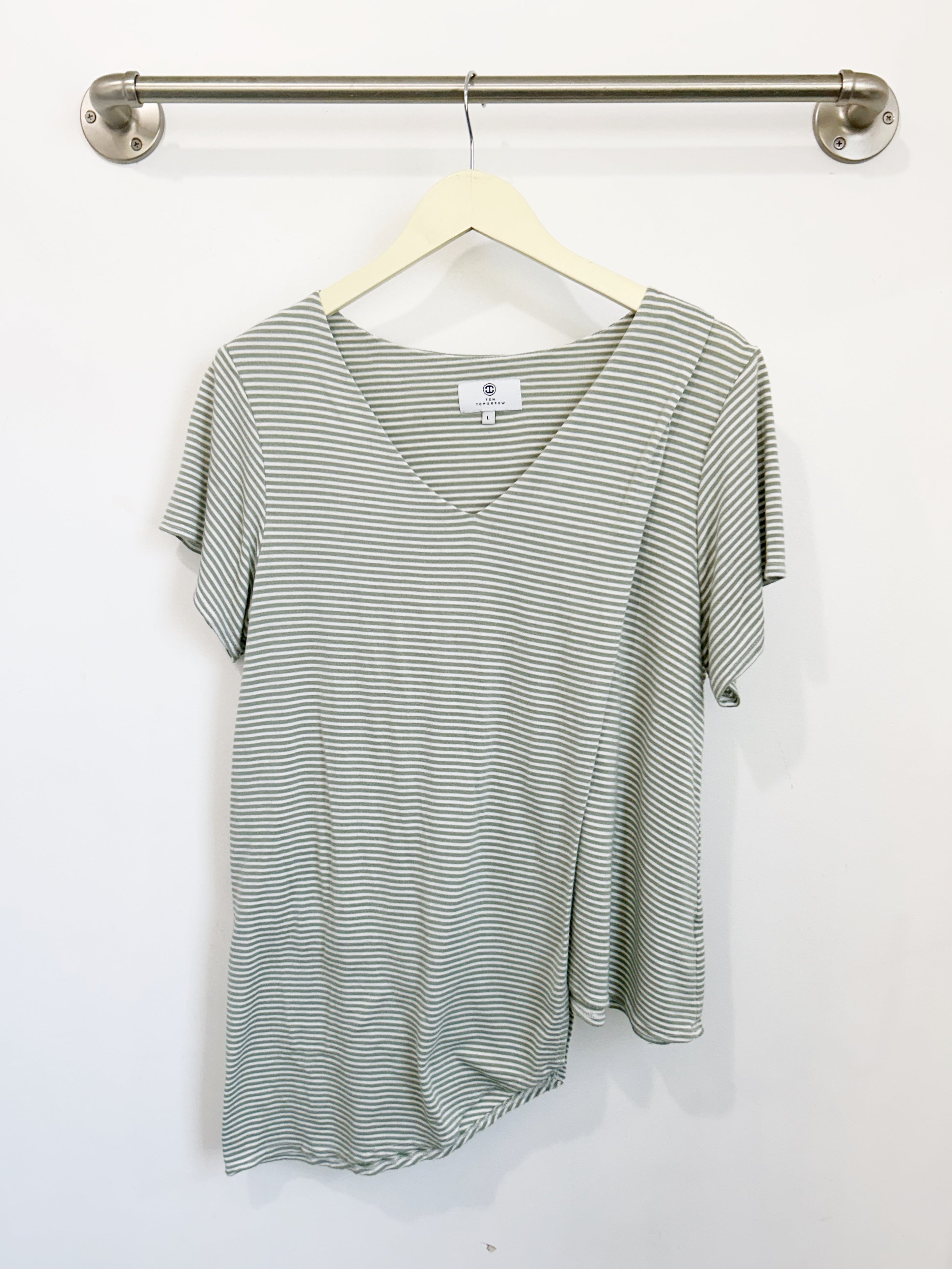 Beige Striped 3/4Th Sleeve Cotton Assymetric Tunic main image 1