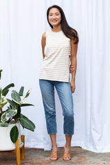 Courtney Layered Tank (Oatmeal Stripe) - M