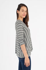 Gail L/S V-Neck Top (Charcoal Stripe) - M
