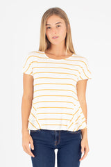 Jojo Peplum Top (Ivory/Mustard Stripe) - L