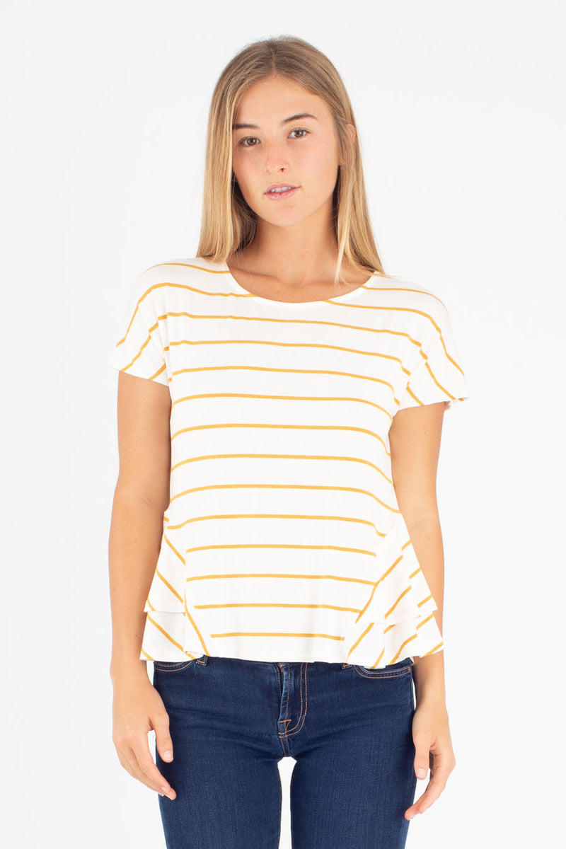 Jojo Peplum Top (Ivory/Mustard Stripe) - L
