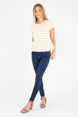 Jojo Peplum Top (Ivory/Mustard Stripe) - S