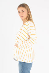 Sandy Cardigan (Ivory/Mustard Stripe) - XS