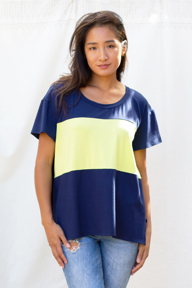Austin Colorblock Tee (Navy/Chartreuse) - XS/S