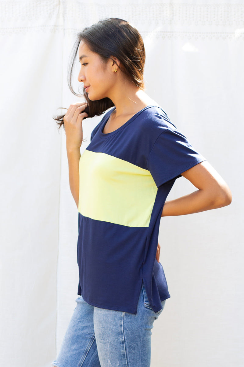 Austin Colorblock Tee (Navy/Chartreuse) - XS/S