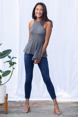 Charlotte Asymmetrical Top (Charcoal) - L
