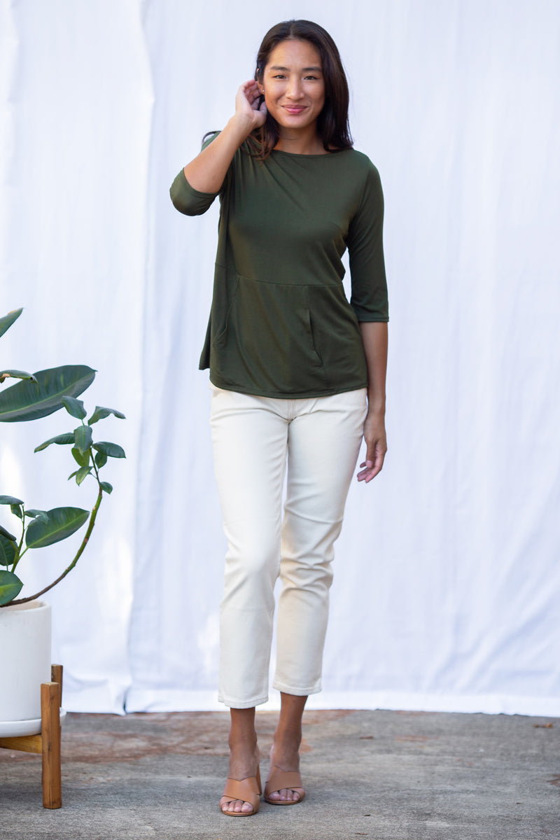 Meg Boatneck Top (Olive) - XS