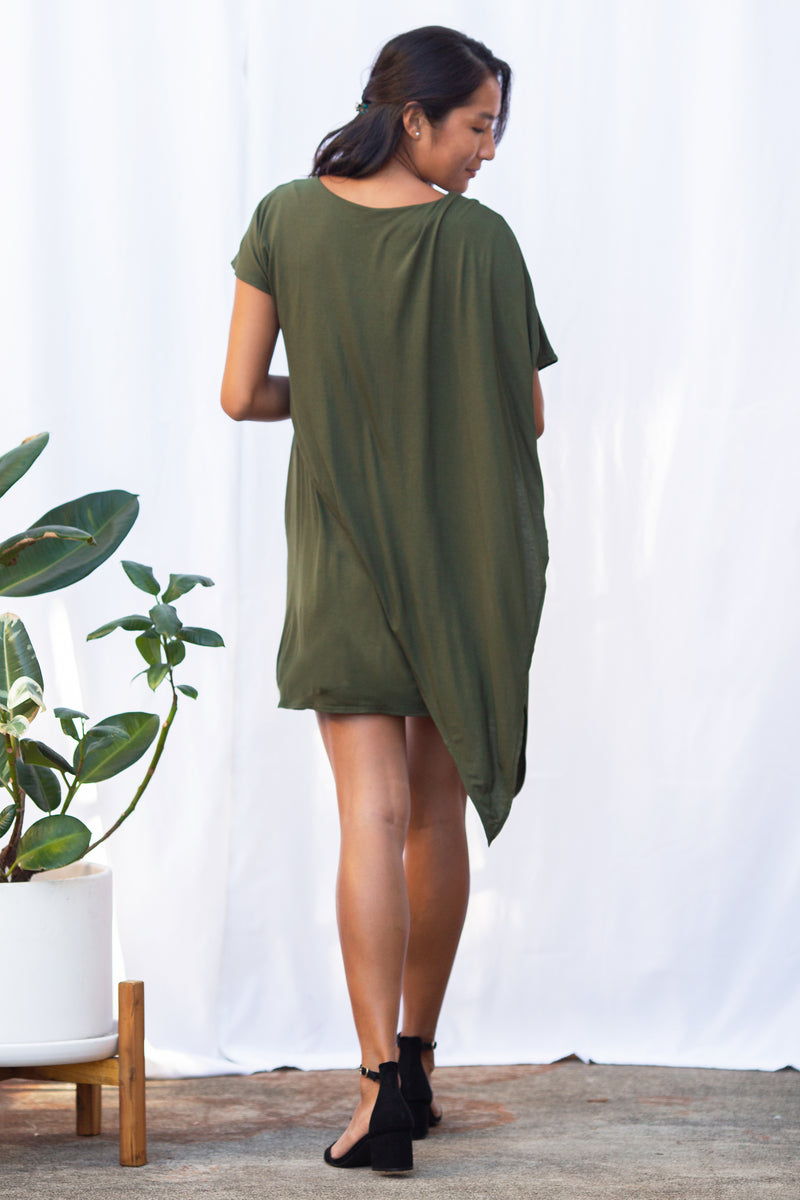Sienna Asymmetrical Dress (Olive) - M