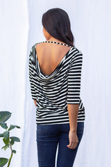 Sophie Cowl-Back Top (Black Stripe) -M
