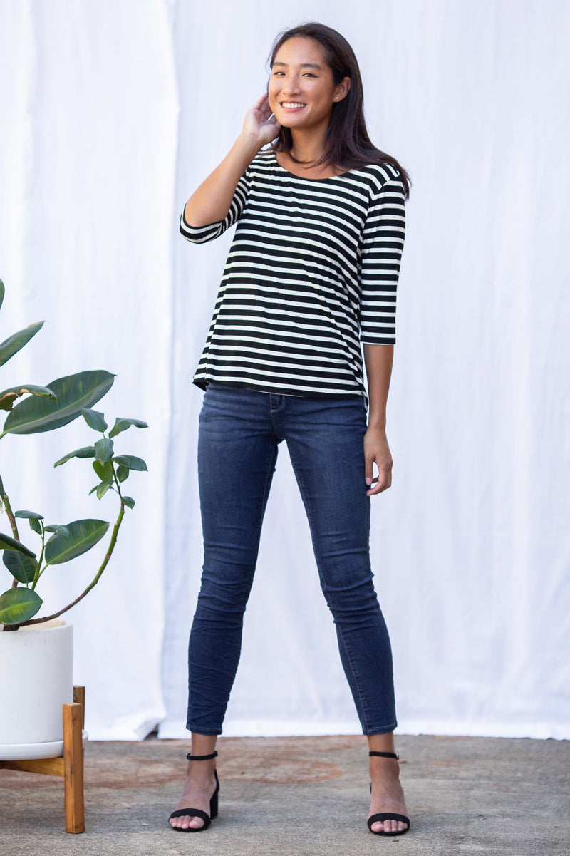 Sophie Cowl-Back Top (Black Stripe) -M