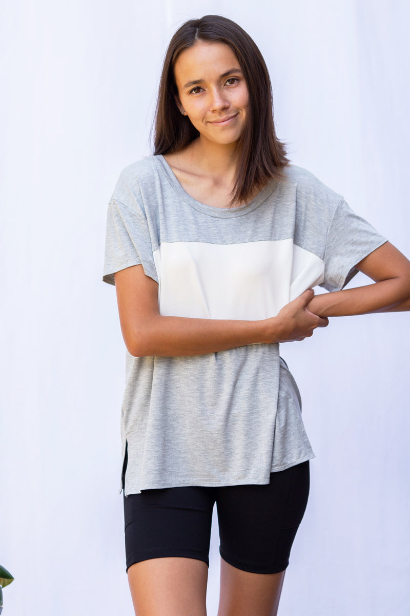 Austin Colorblock Tee (Heather Grey/Ivory) - XS/S
