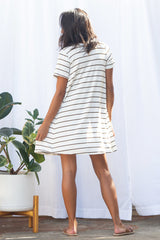Harper Paneled Dress (Ivory/Olive Stripe) - S