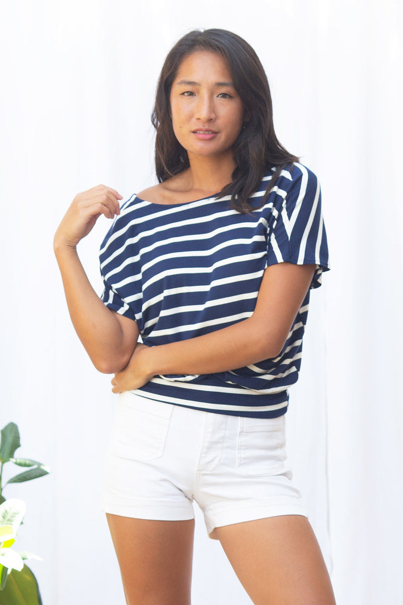 Luna Wrap Top (Navy Stripe) - XS
