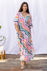 Mahina Kaftan Maxi (Retro Rainbow) XS/S