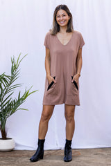 Dawn V-Neck Dress (Hazelnut)