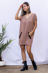 Dawn V-Neck Dress (Hazelnut)