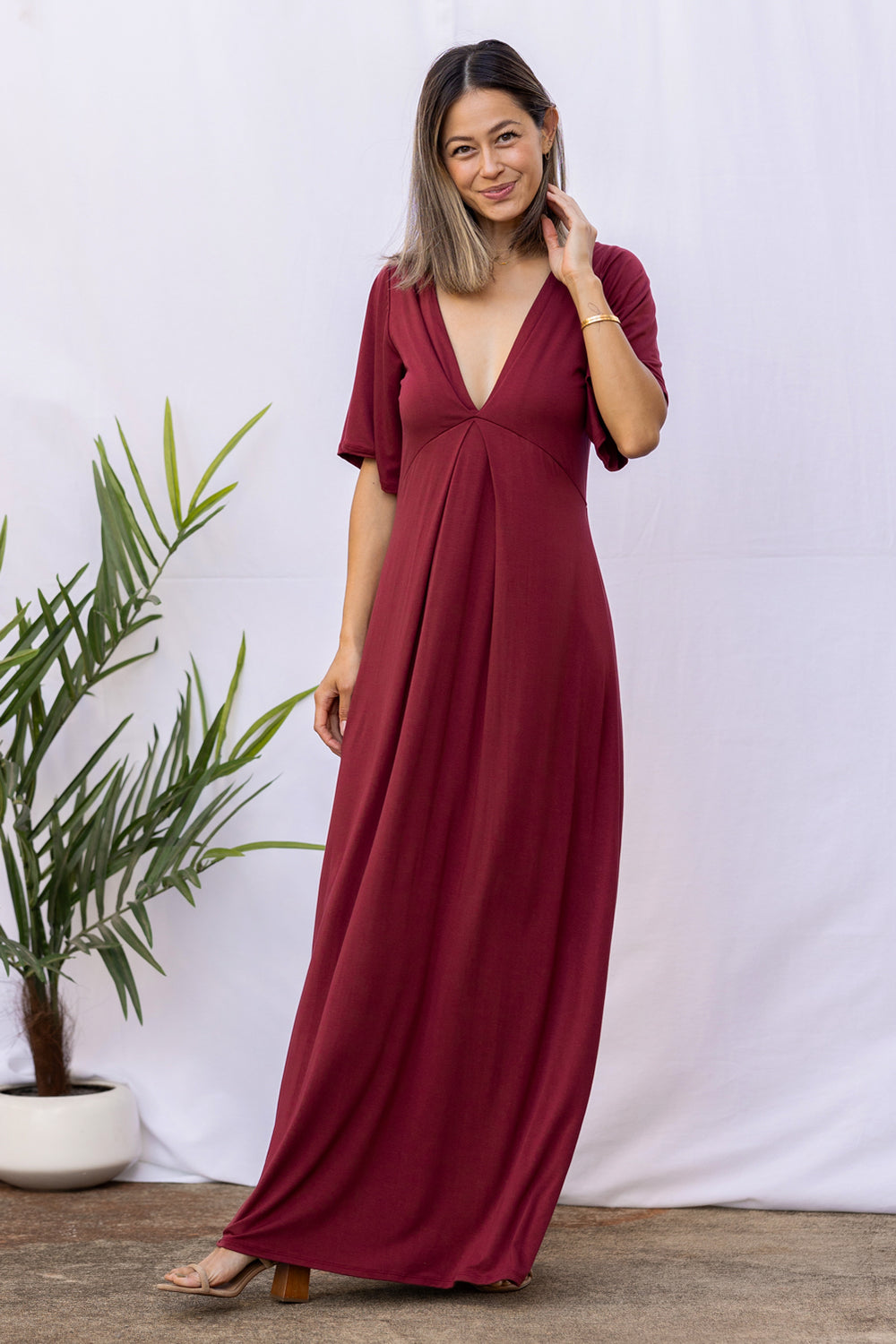 kori maxi dress Kori Pleated Maxi (Merlot) – Ten Tomorrow