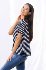 Alisa Box Pleat Top (Navy Stripe)