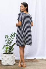 Harper Paneled Dress (Navy Stripe) - M