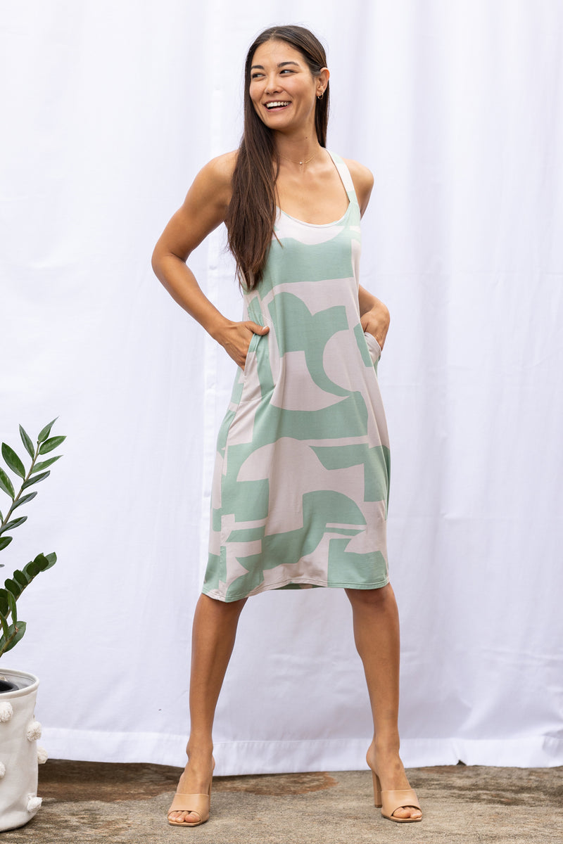 Milly Cross Back Dress (Sea Salt Deco) - S