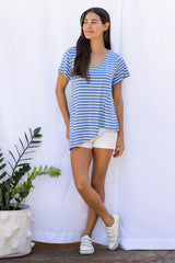 Gemma Asymmetrical Tunic (Sky Blue Stripe) - M