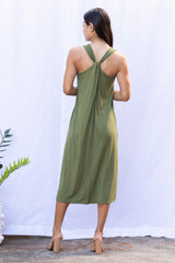 Lissa Twist-Back Midi Dress (Moss)