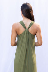 Lissa Twist-Back Midi Dress (Moss)