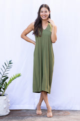 Lissa Twist-Back Midi Dress (Moss)
