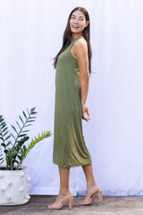 Lissa Twist-Back Midi Dress (Moss)