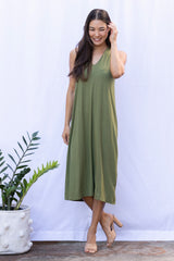 Lissa Twist-Back Midi Dress (Moss)