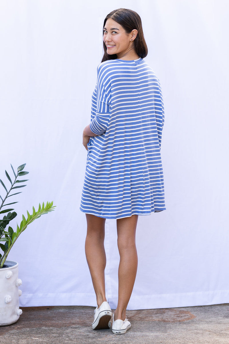 Tracy T-Shirt Dress (Sky Blue Stripe) - S