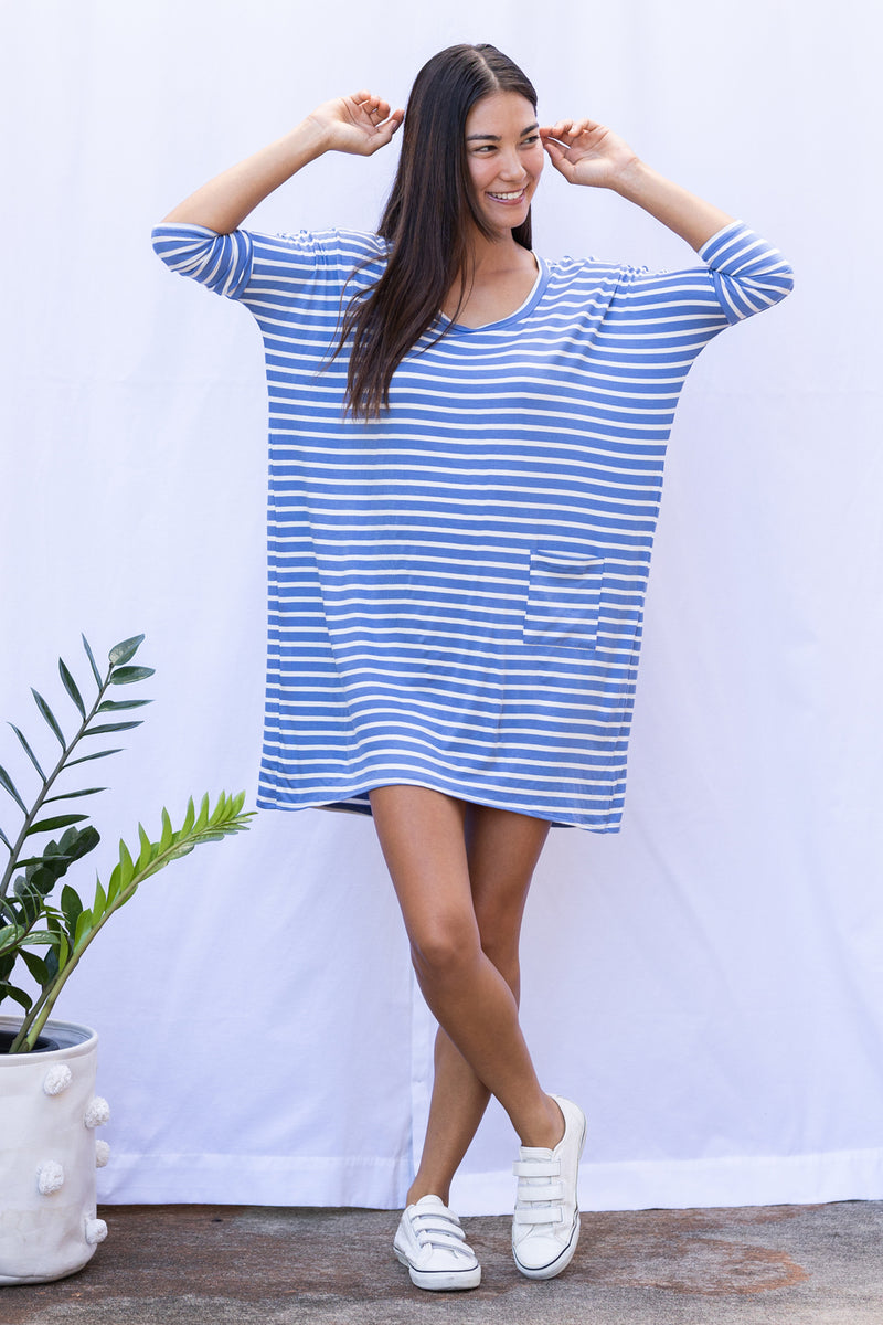 Tracy T-Shirt Dress (Sky Blue Stripe)