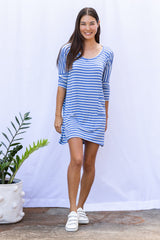 Tracy T-Shirt Dress (Sky Blue Stripe) - S
