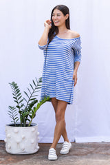 Tracy T-Shirt Dress (Sky Blue Stripe) - S
