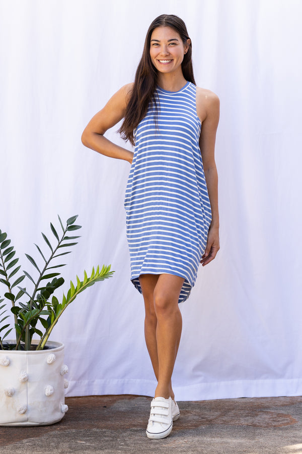 Chad Layered Dress (Sky Blue Stripe)