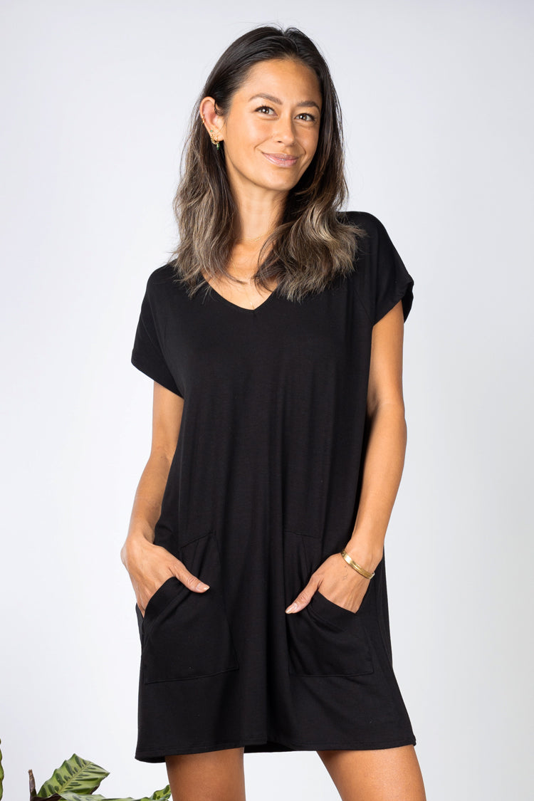 Dawn V-Neck Dress (Black) – Ten Tomorrow