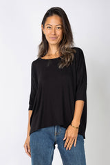 Julie 3/4 Sleeve Top (Black) - S