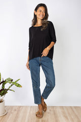 Julie 3/4 Sleeve Top (Black) - S