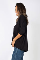 Julie 3/4 Sleeve Top (Black) - S