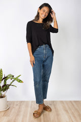 Julie 3/4 Sleeve Top (Black) - S