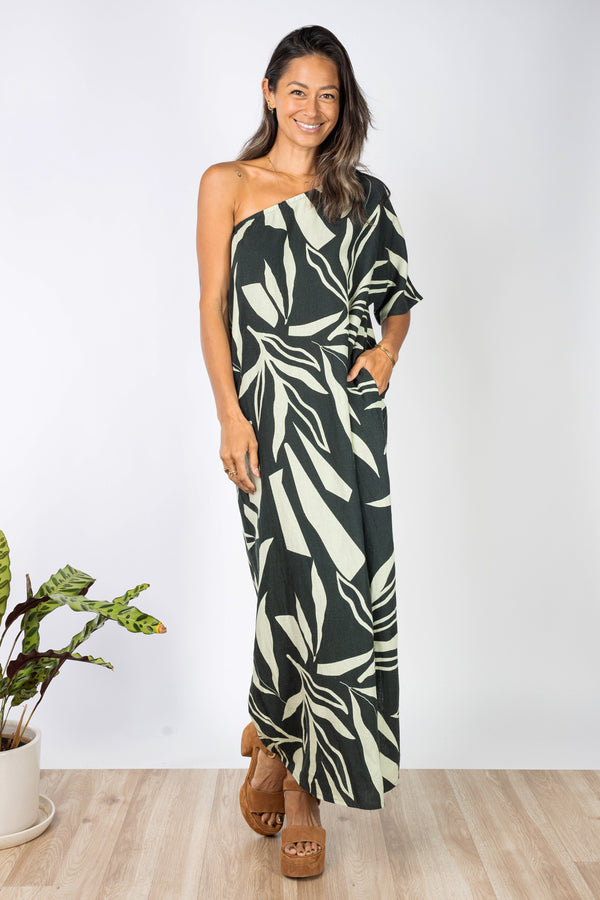 Nalani One Shoulder Dress (Maile Forest)