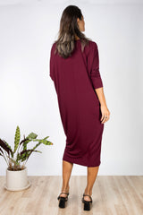 Lynette Midi Dress (Black Cherry) - XS