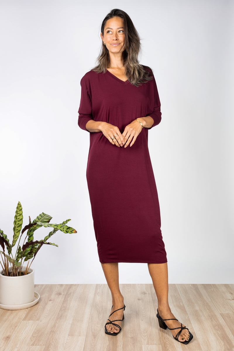 Lynette Midi Dress (Black Cherry)