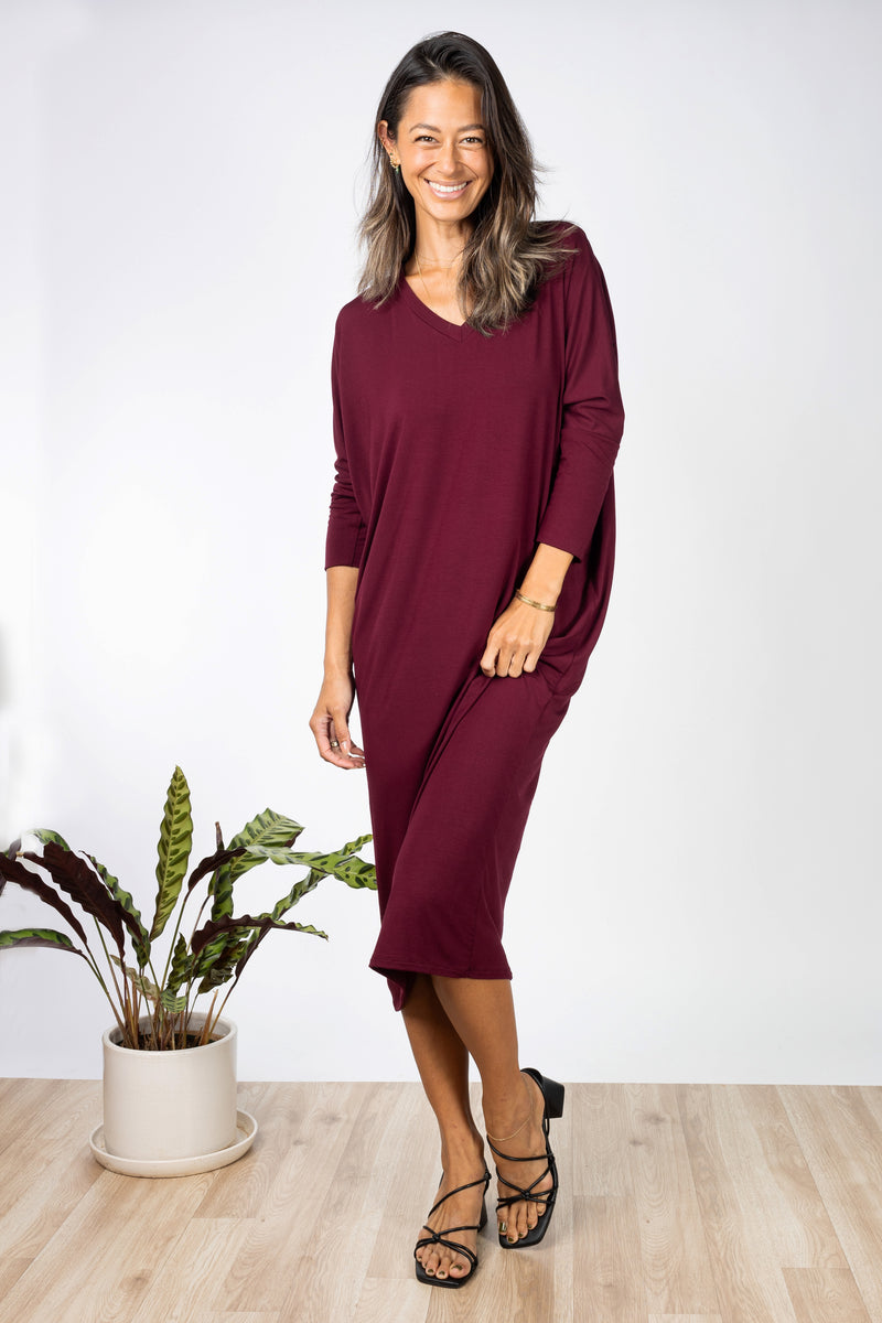 Lynette Midi Dress (Black Cherry)