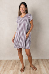 Harper Paneled Dress (Mushroom Stripe)