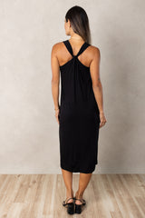Lissa Twist-Back Midi Dress (Black)