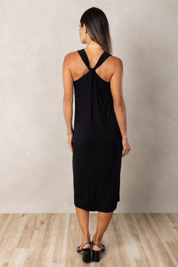Lissa Twist-Back Midi Dress (Black)