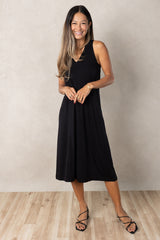 Lissa Twist-Back Midi Dress (Black)