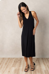 Lissa Twist-Back Midi Dress (Black)